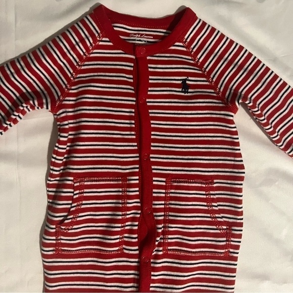 Ralph Lauren Long Sleeve Striped Footed Coverall in Red Multi Size 6 Months - Picture 5 of 15